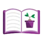 Icon of book with picture of a young plant growing in a pot