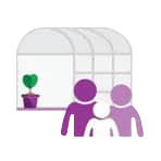 Icon of greenhouse with family standing in front